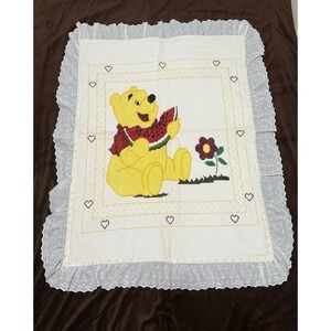 Winnie the Pooh Cross Stitch Baby Quilt Blanket  34x43 Watermelon Flower Hearts